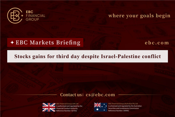 Stocks gains for third day despite Israel-Palestine conflict