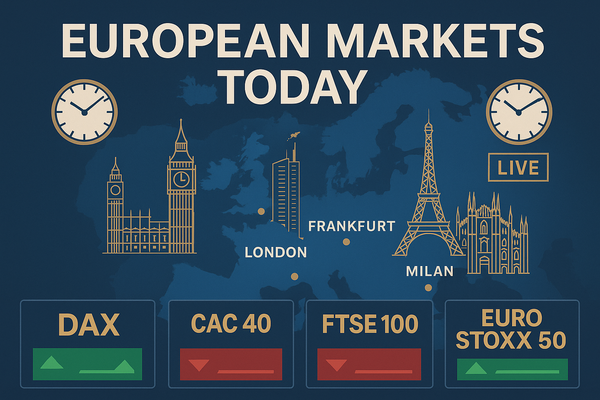 Европейские рынки сегодня: DAX падает на 0,99%, FTSE растет