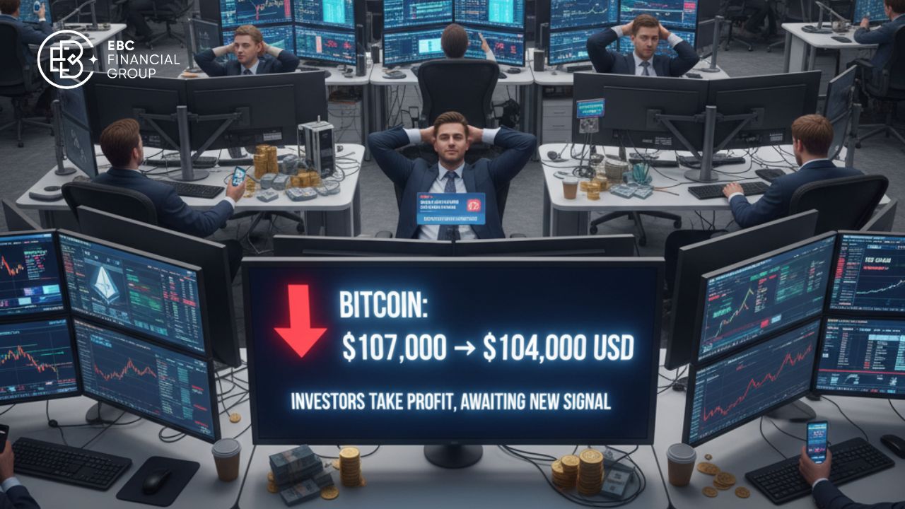 Bitcoin giảm từ 107.000 USD về 104.000 USD, nhà đầu tư chốt lời chờ tín hiệu mới