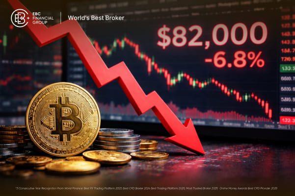 Cripto em queda: Bitcoin cai para ~US$ 82 mil e liquidações superam US$ 1.7 bilhão